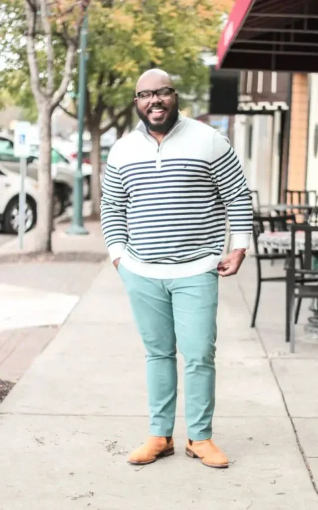Crisp Striped Quarter Zip And Breezy Teal Chinos
