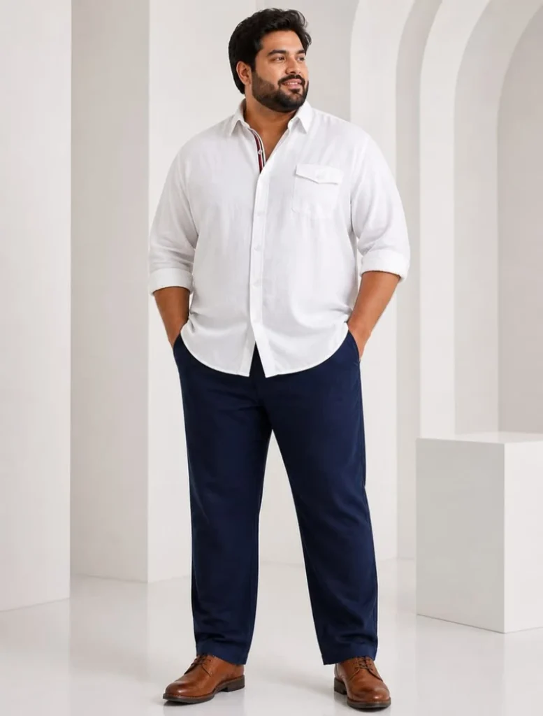 Crisp White Button-Down and Deep Navy Trousers