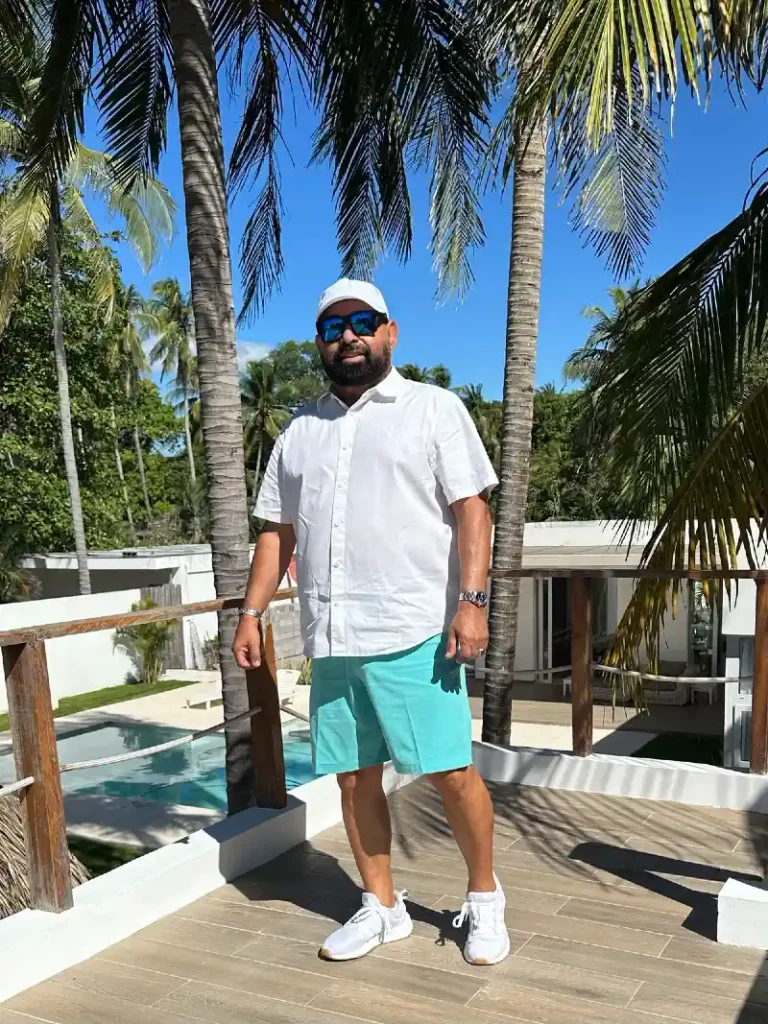Crisp White Cotton and Bright Teal Shorts