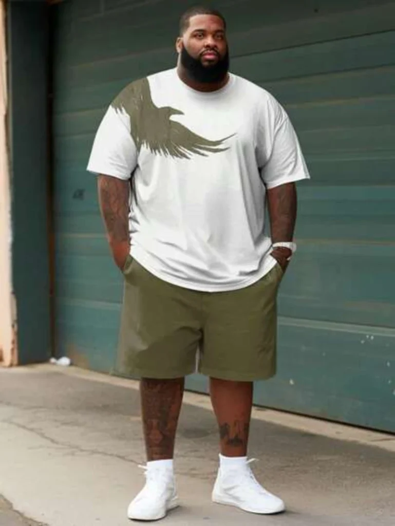 Crisp White Graphic Tee With Olive Green Shorts