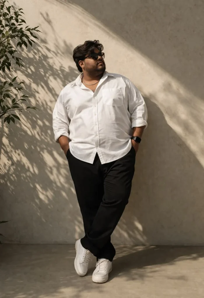 Crisp White Shirt and Solid Black Trousers