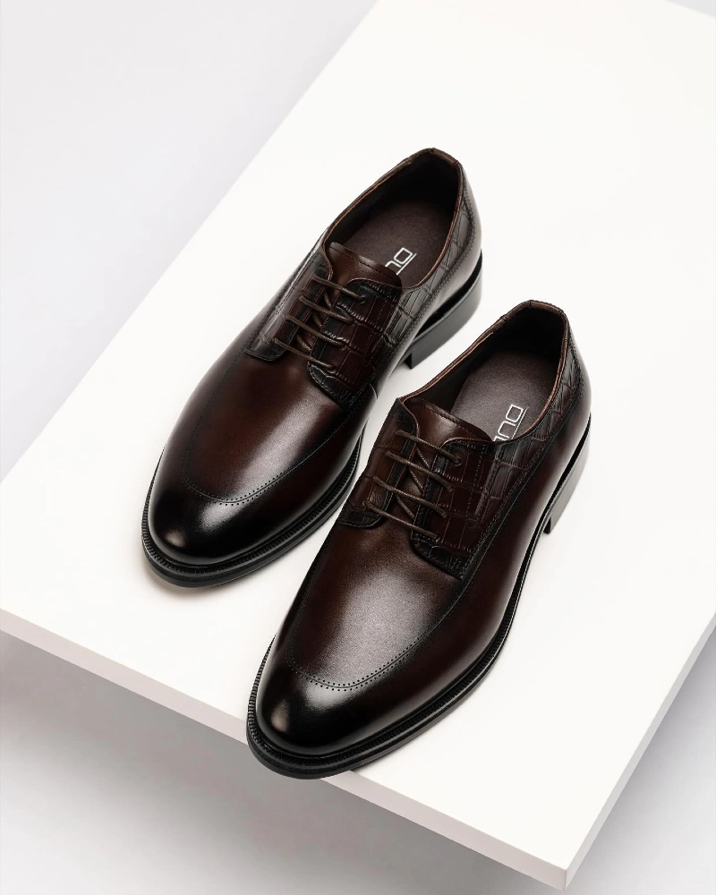 Dark Brown Textured Derby Shoes