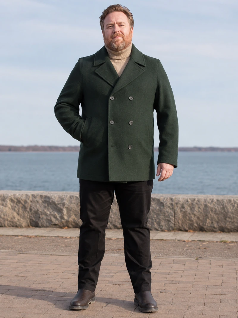 Dark Green Peacoat with Tan Turtleneck