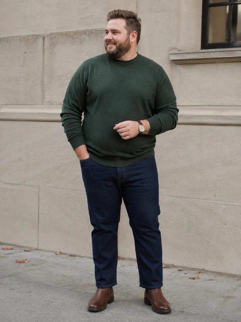 Dark Green Sweater & Blue Jeans