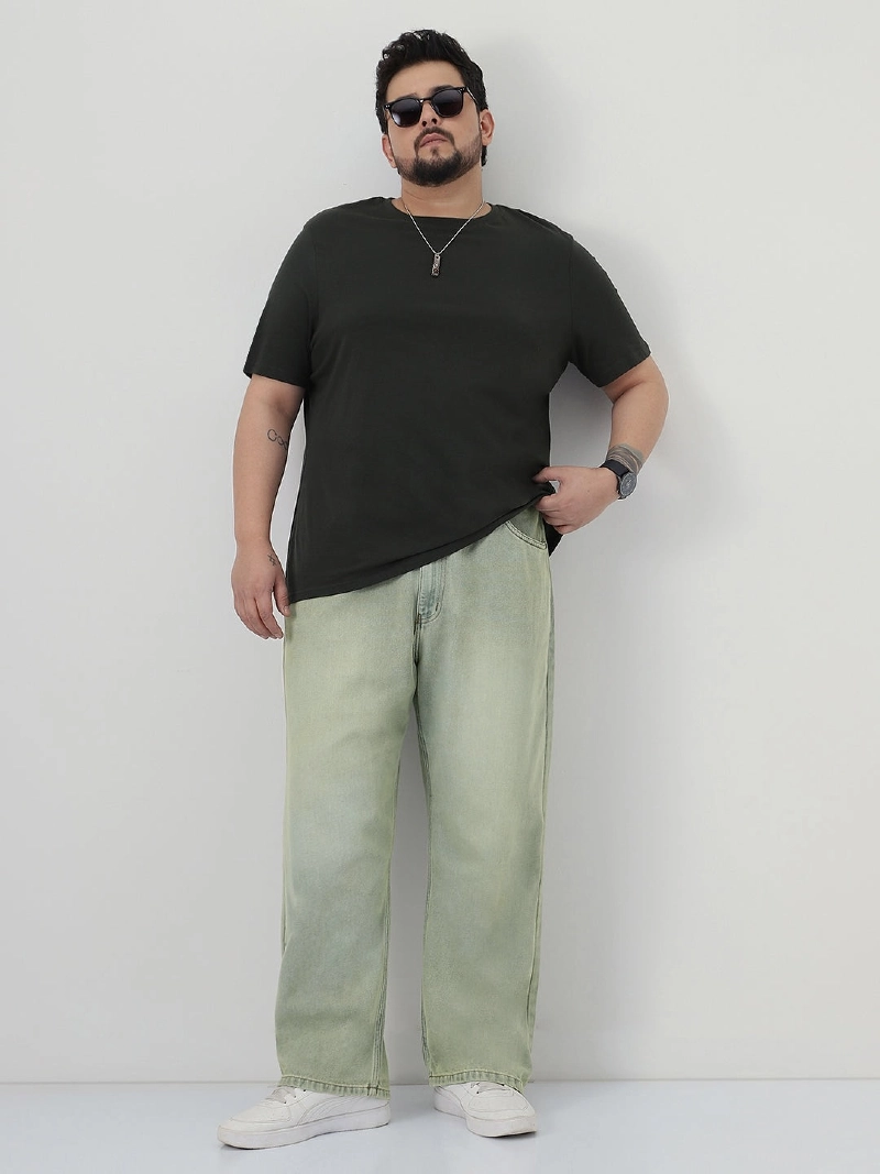 Dark Green T-Shirt and Light Wash Jeans