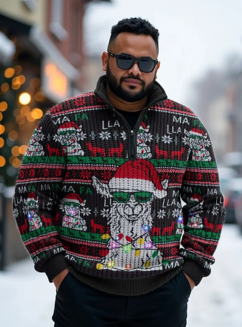 Dark Green and Red Llama Holiday Quarter-Zip