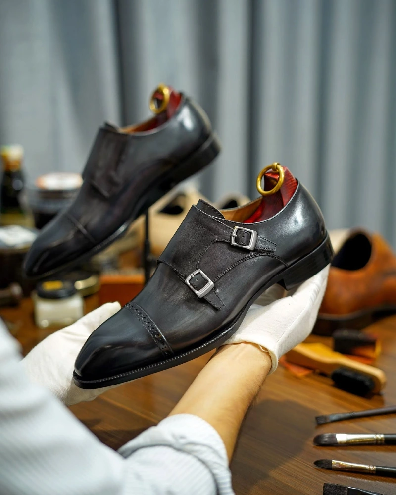 Dark Grey Double Monk Strap Shoes