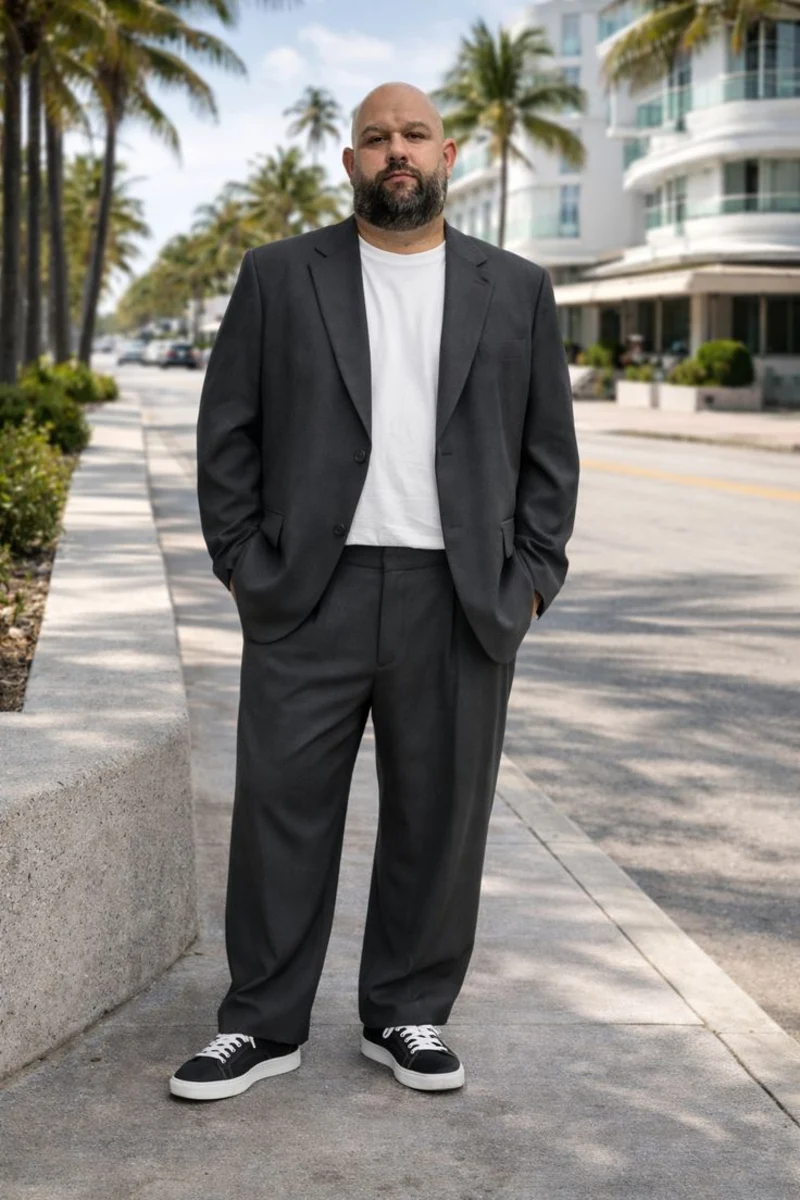 Dark Grey Suit and White T-Shirt