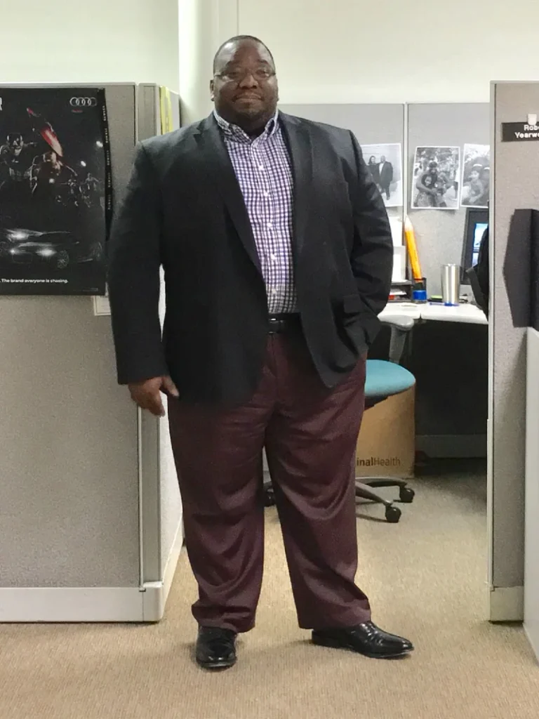 Dark Jacket and Burgundy Pants for Office Warmth