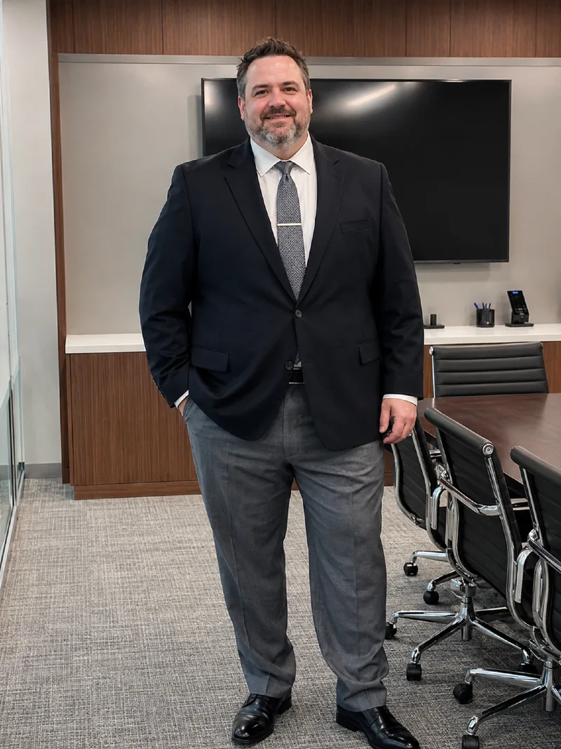 Dark Navy Blazer and Grey Dress Pants
