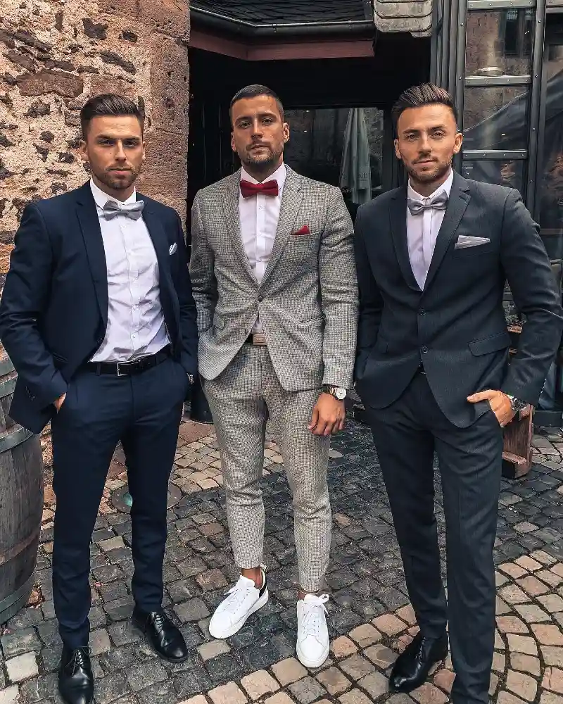 Dark Suits, Checked Suit, and Bow Ties
