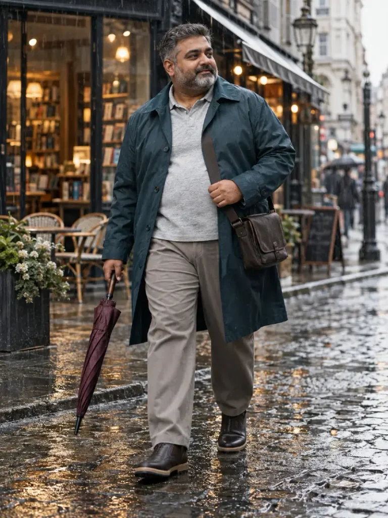 Dark Teal Coat and Heathered Grey Polo