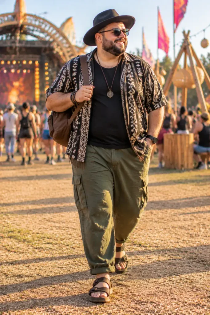 Dark Woven Patterns With Rolled Olive Cargos