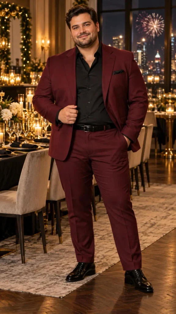 Deep Burgundy Tailoring and Solid Black Accents