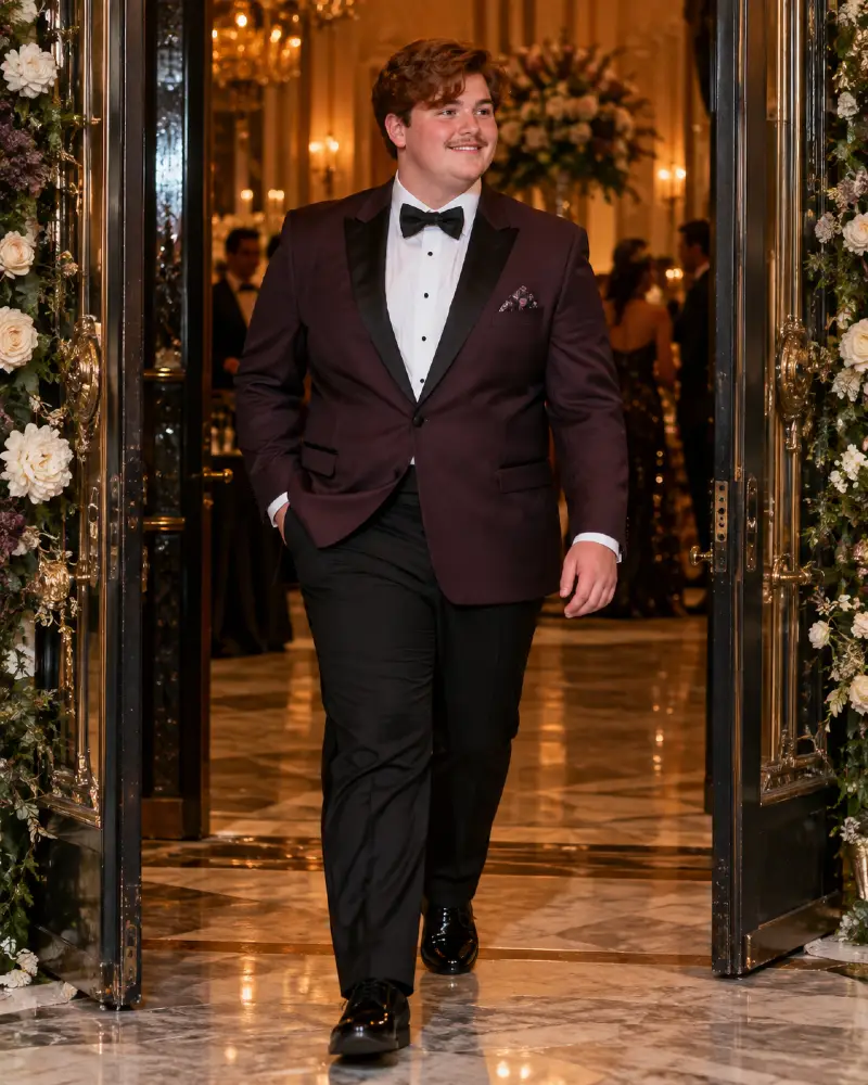 Deep Burgundy Tuxedo Jacket For Elegant Evening Affairs