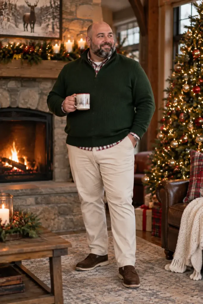 Deep Green Knits and Crisp Light Chinos