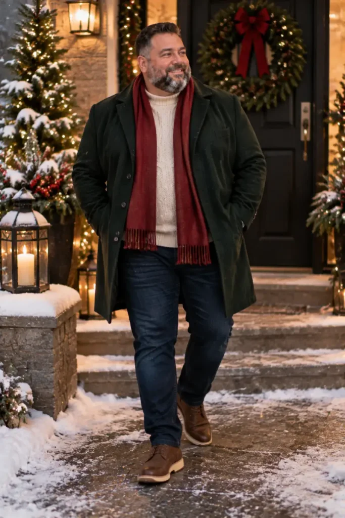 Deep Green Overcoats and Chunky Cream Knits