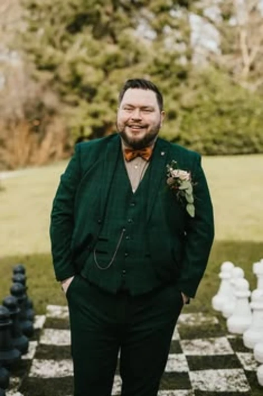 Deep Green Tartan Suit With Rust Bow Tie