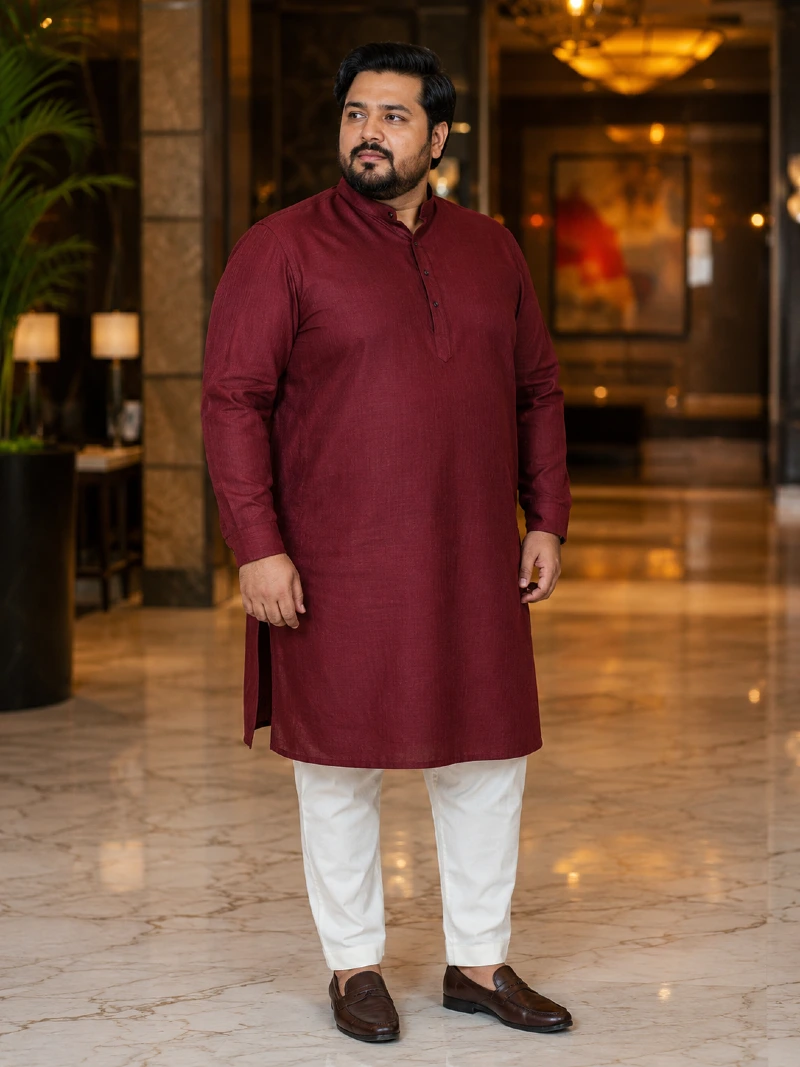 Deep Maroon Kurta with White Trousers