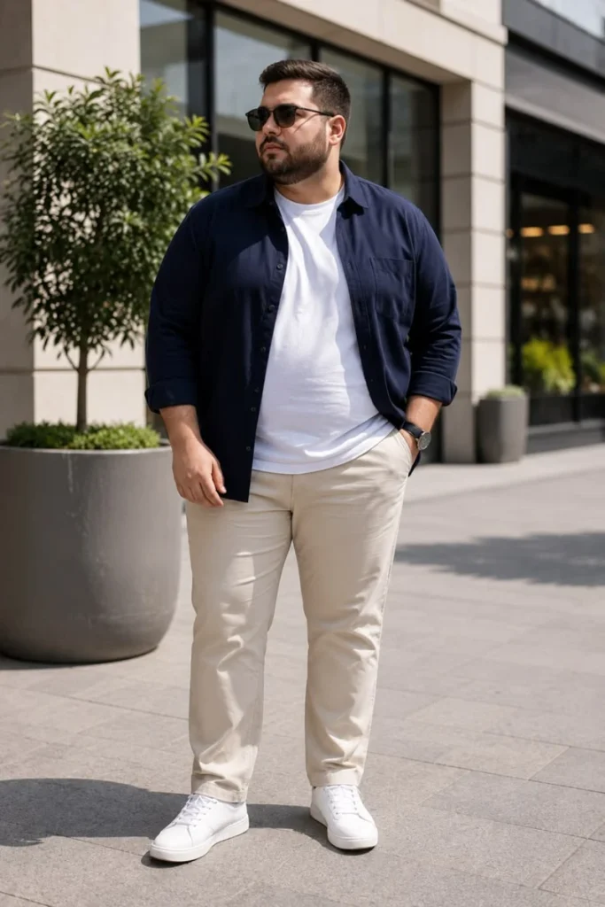 Deep Navy Over-Shirt and Clean Stone Chinos