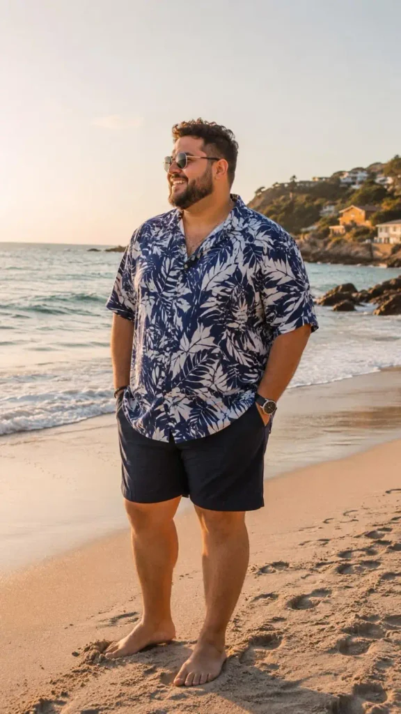Deep Navy Tones and Coastal Palm Prints