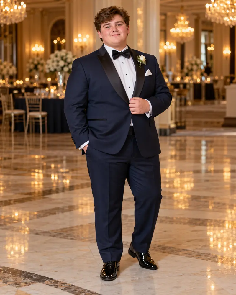 Deep Navy Tuxedo With Satin Lapels For Grand Ballroom Receptions