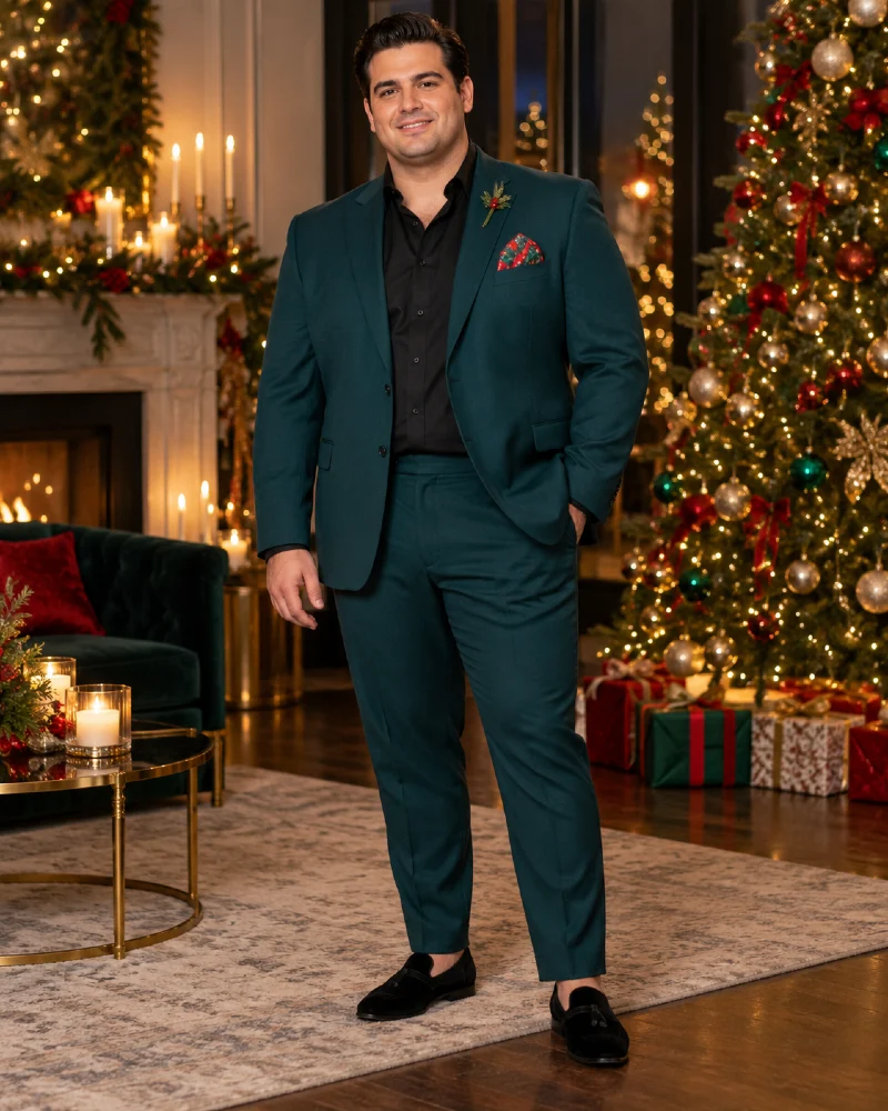 Deep Teal Suit With a Black Dress Shirt