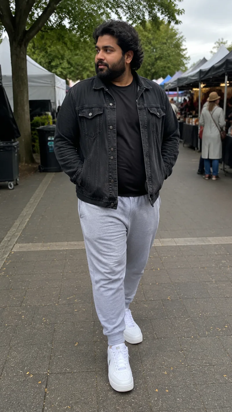 Denim Jacket and Sweatpants