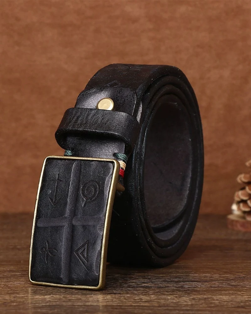 Distressed Tooled Leather Plate Belt
