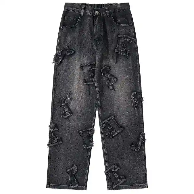 Distressed Y2K Monogram Baggy Jeans