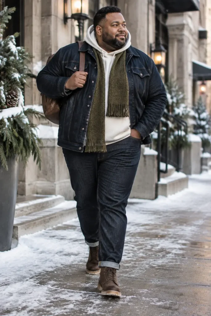 Double Denim Layered Over A Crisp White Hoodie