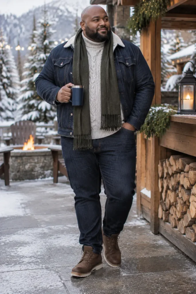Double Denim Over Cream Cable Knit