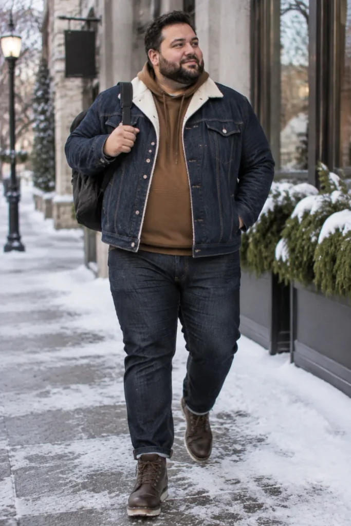 Double Denim Over Warm Brown Hoodie