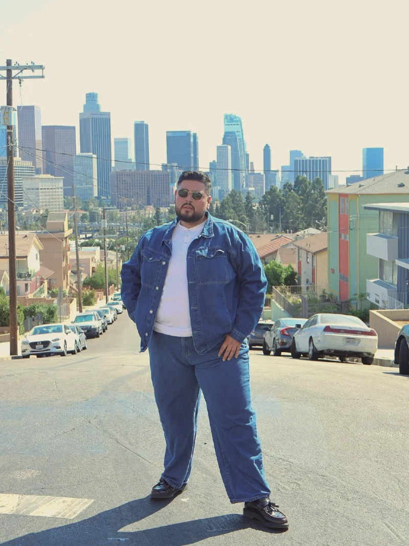 Double Denim With a Clean White Henley