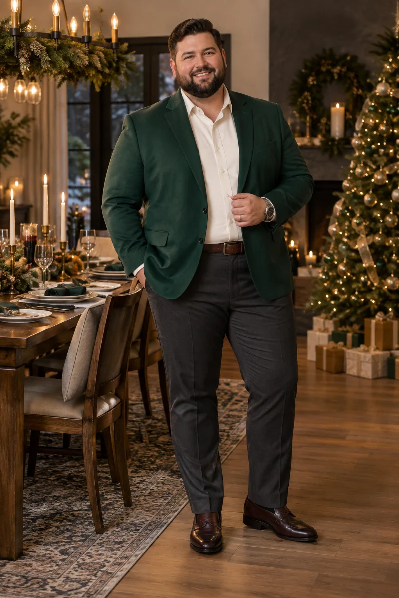Dress Up Forest Green With a Crisp White Shirt
