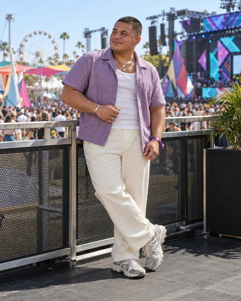 Dusty Lilac Textured Shirt With Wide Leg Creams