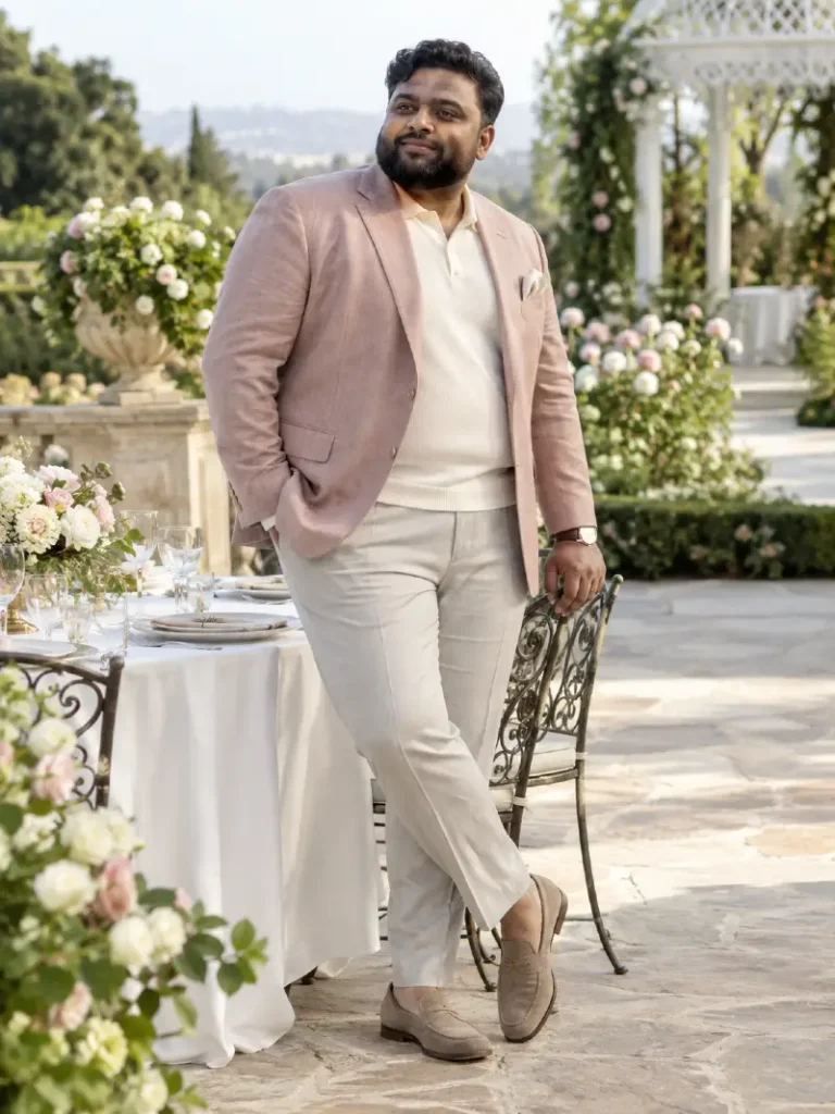Dusty Pink Blazer With Cream Knit Polo