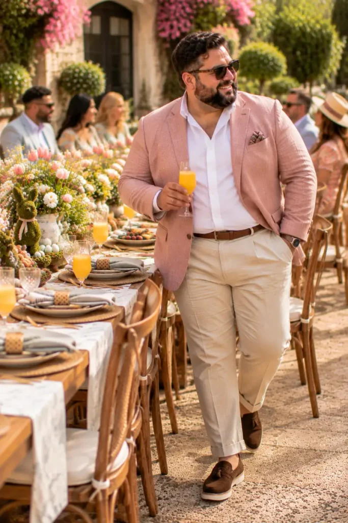 Dusty Pink Blazer and Beige Trousers