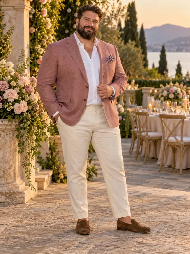 Dusty Rose Blazer With Cream Trousers