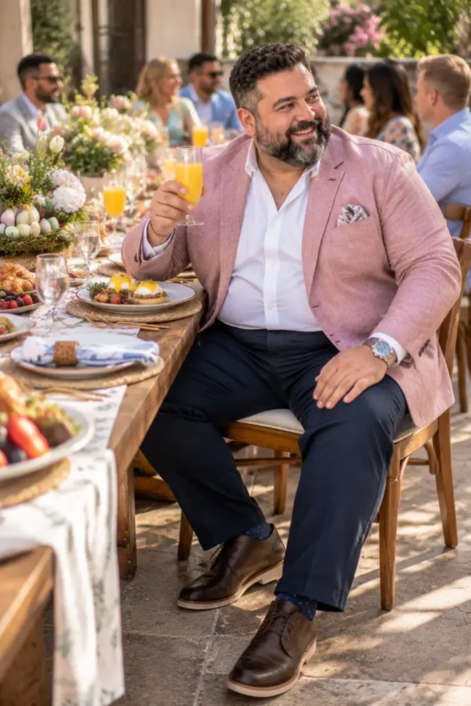 Dusty Rose Blazer and Crisp White Shirt