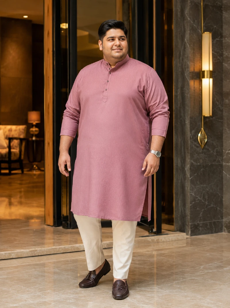 Dusty Rose Kurta with Off-White Pajamas