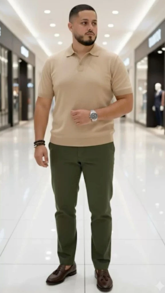Earth Tone Knit Polo and Olive Trousers