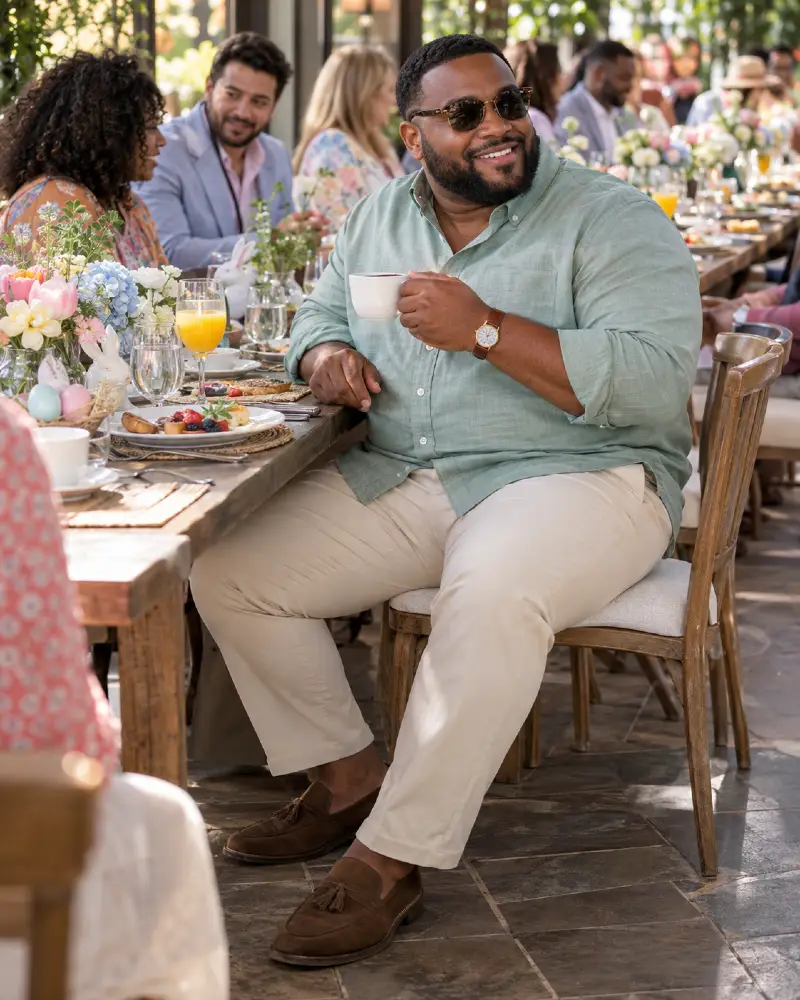 Sage Green Linen and Beige Chinos Seated Comfort
