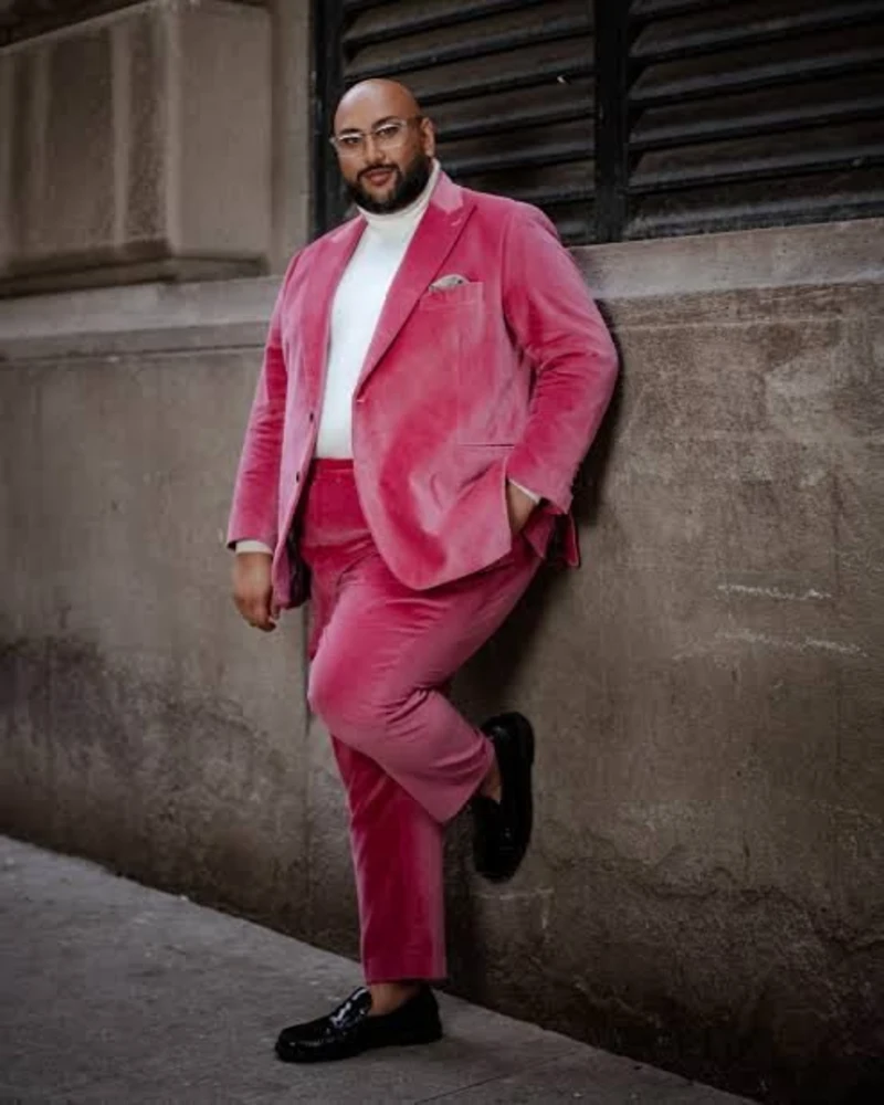 Electric Pink Velvet and White Turtleneck