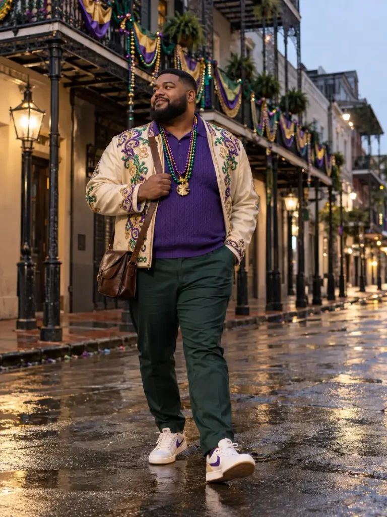 Embroidered Cream Jacket Grounded By Dark Green Trousers