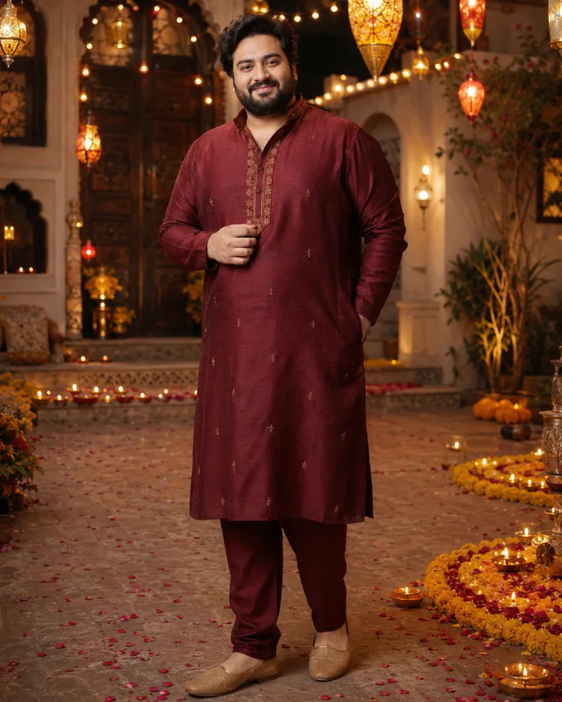 Embroidered Maroon Kurta Pajama