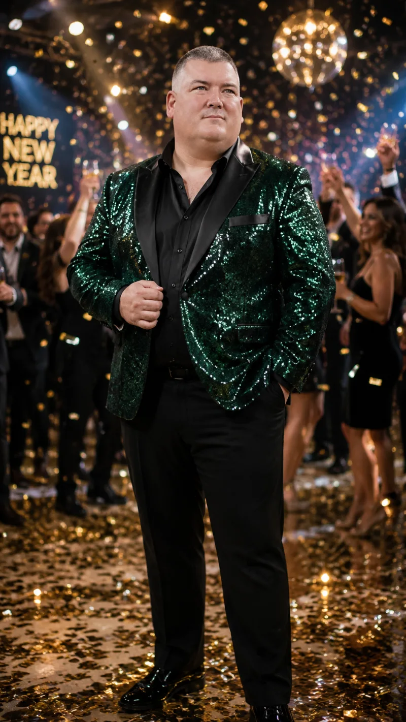 Emerald Sequin Blazer and Black Dress Shirt