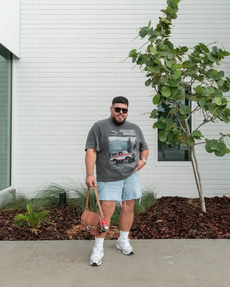Faded Graphic Tee and Light Denim Shorts