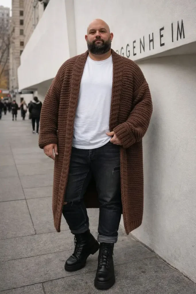 Floor Length Knit Duster with Combat Boots