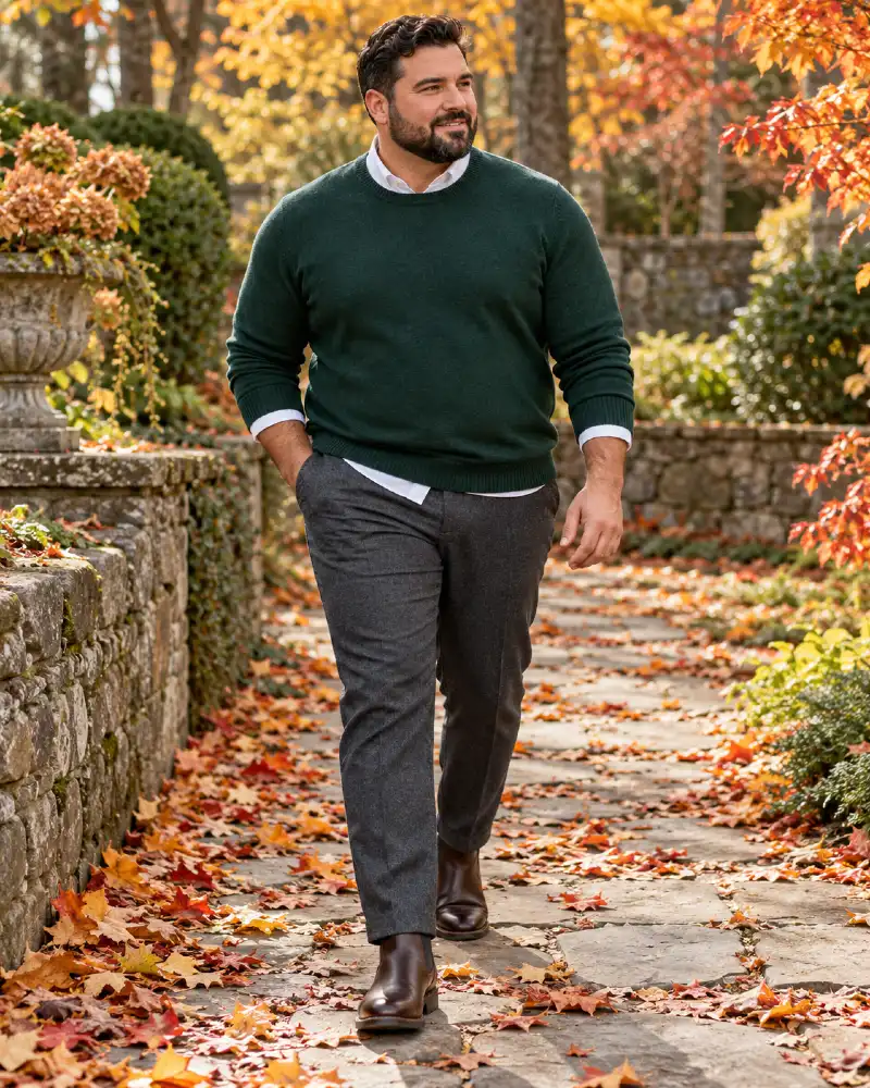 Forest Crewneck and Layered White Shirt